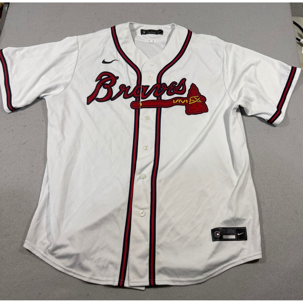 Nike Atlanta Braves MLB Baseball Jersey Mens XL White Home Replica Button Up